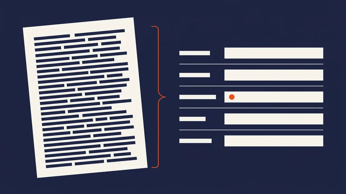 Diagram of an unstructured document parsed into clean structured fields