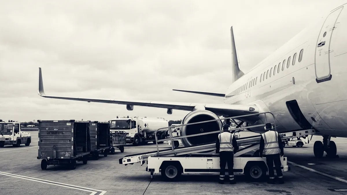 Ground crew coordinating a turnaround on an airport apron
